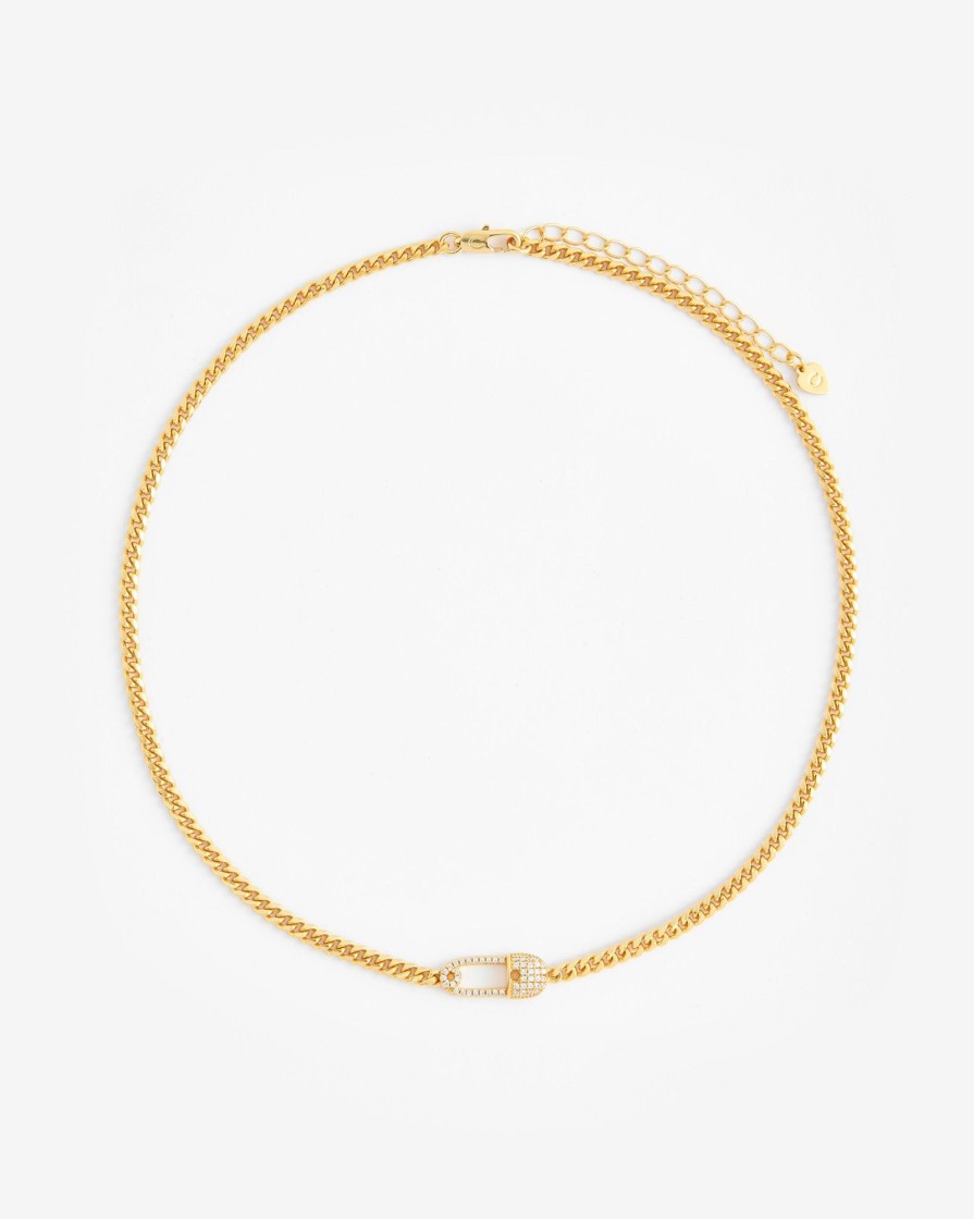 Necklaces | cernucci Necklaces Iced Safety Pin Necklace - Gold