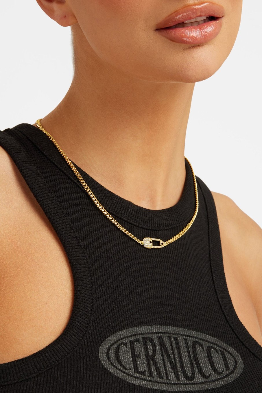 Necklaces | cernucci Necklaces Iced Safety Pin Necklace - Gold