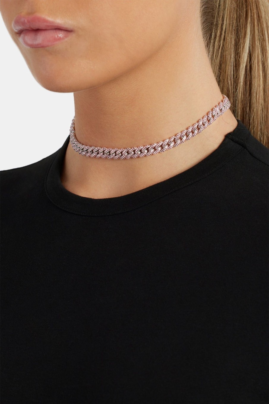 Chokers | JWL-CHN Chokers 8Mm Pink Iced Out Cuban Chain Choker