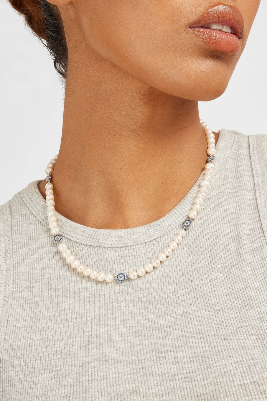 Pearls | JWL-NECK-PRL Pearls Freshwater Pearl And Iced Evil Eye Necklace