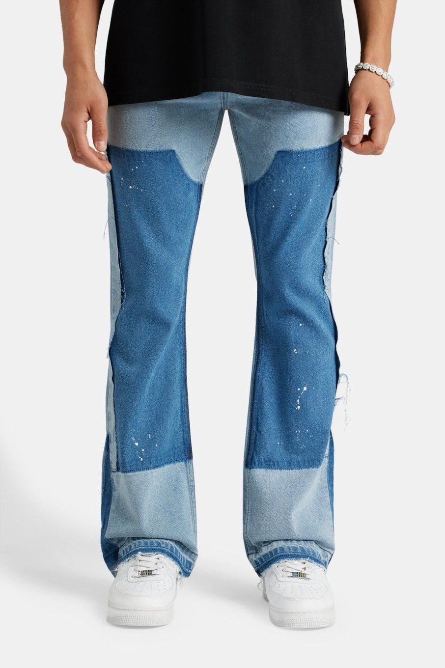 Jeans | CLO-BOT-DEN Jeans Carpenter Panelled Flare Fit Jeans - Mid Blue