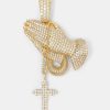 925 Sterling Silver | cernucci 925 Sterling Silver 925 Sterling Silver Iced Praying Hands Pendant - Gold