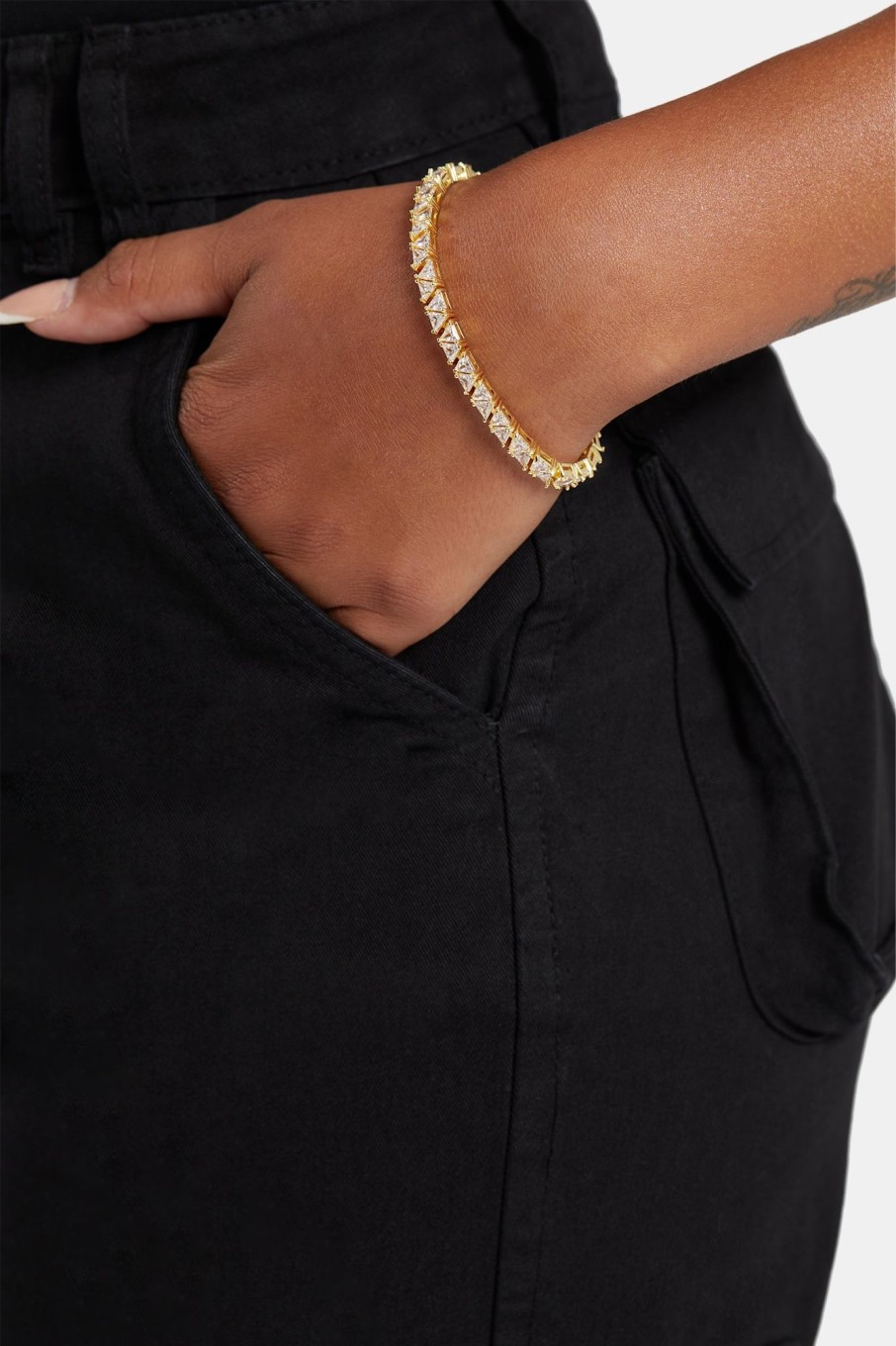 Bracelets & Bangles | JWL-BRA Bracelets & Bangles 5Mm Gold Plated Iced Cz Triangle Cut Tennis Bracelet