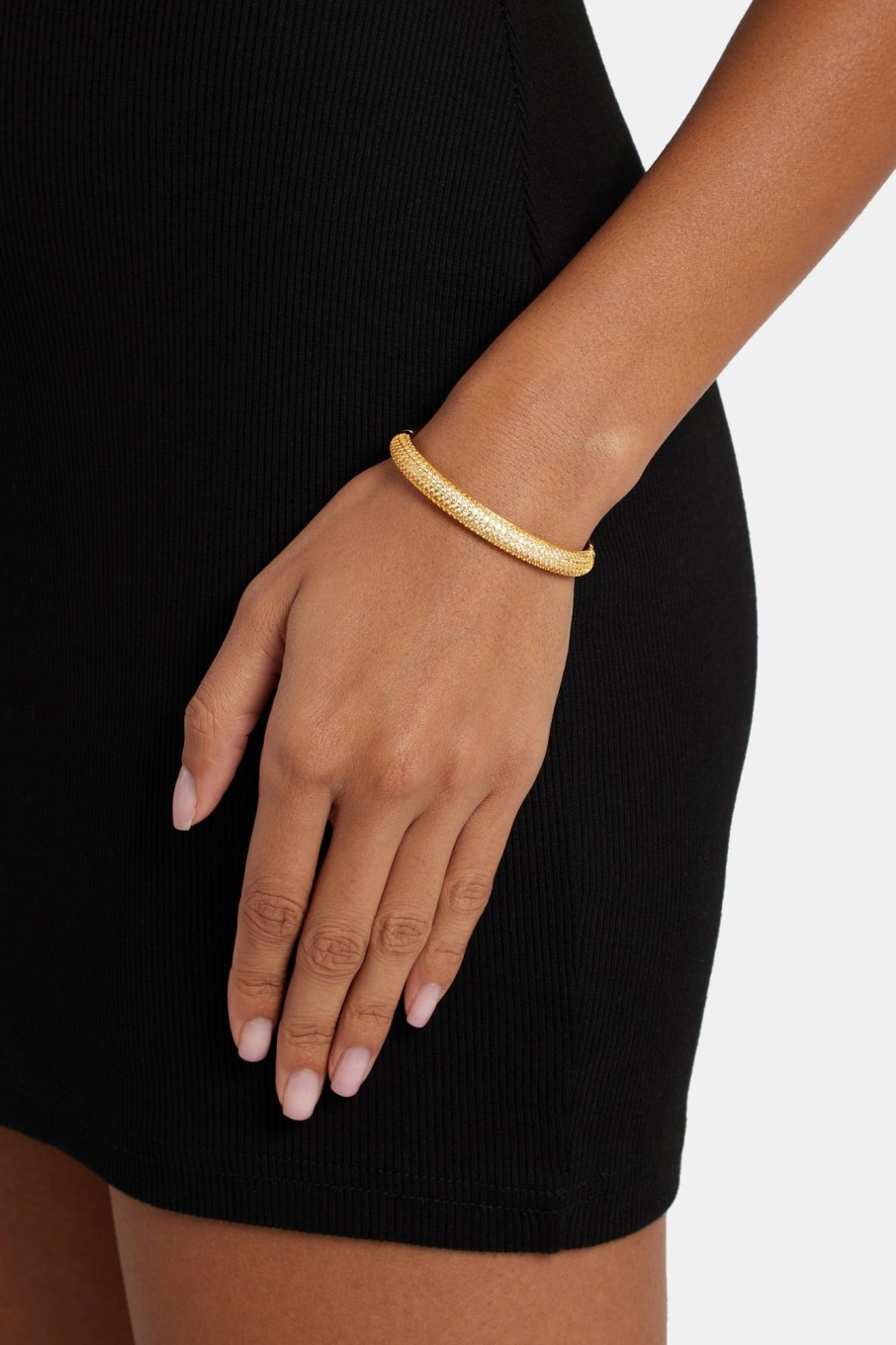 Bracelets & Bangles | JWL-BRA Bracelets & Bangles 7Mm Gold Plated Iced Cz Pave Bangle