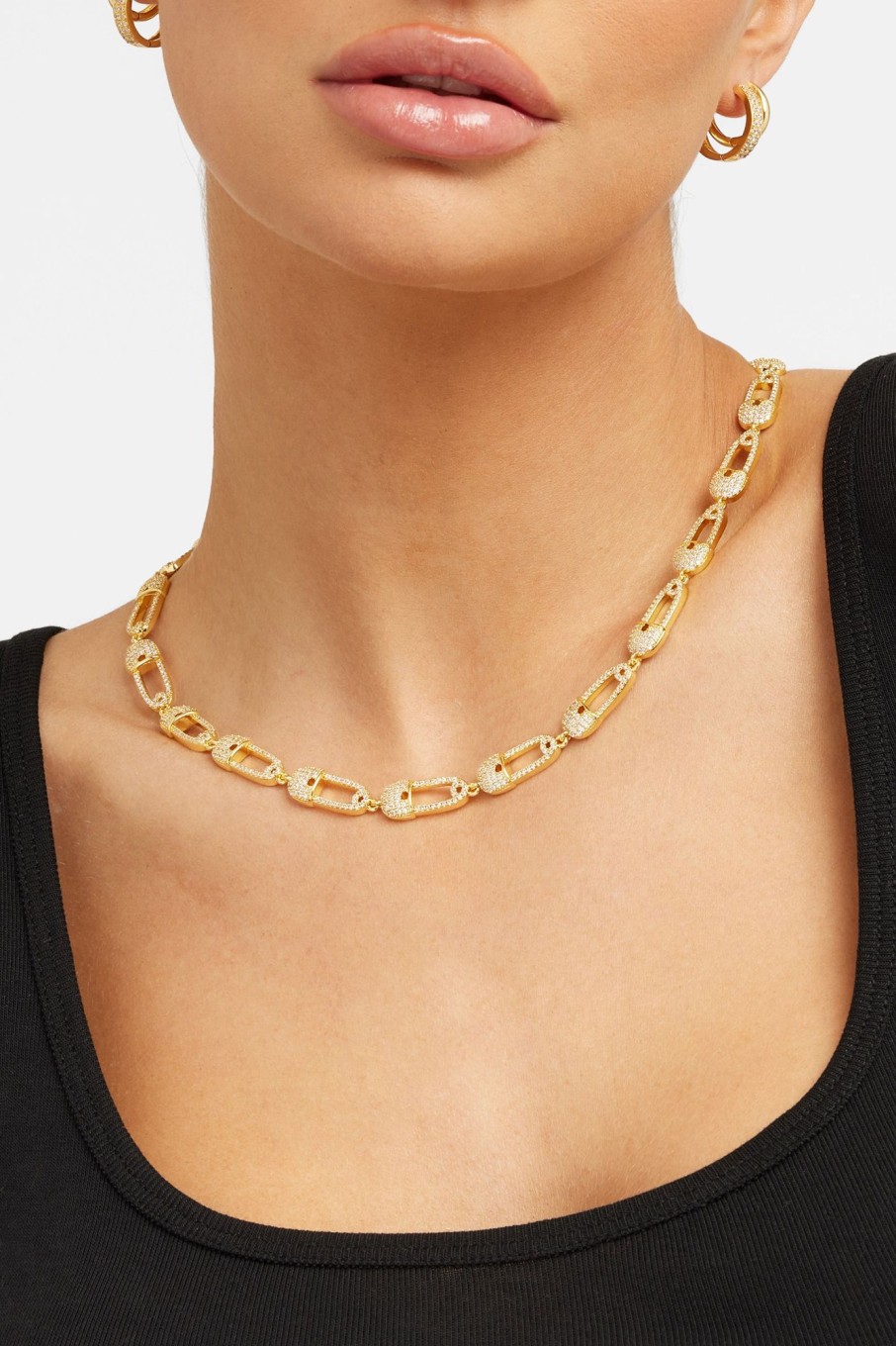 Necklaces | cernucci Necklaces Iced Safety Pin Allway Necklace - Gold