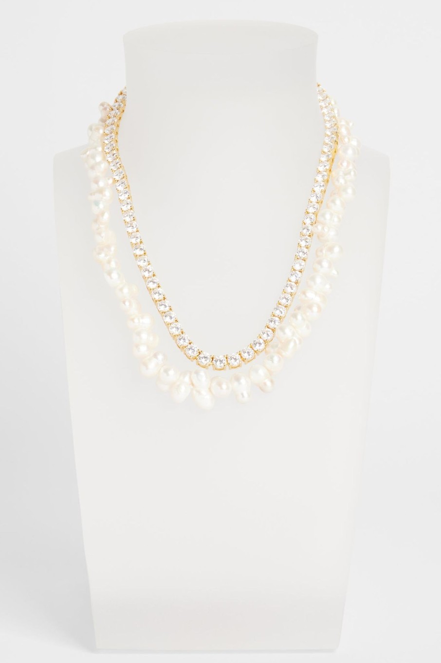 Pearls | JWL-BUND Pearls Double Cluster Pearl Necklace U0026 5Mm Tennis Chain - Gold