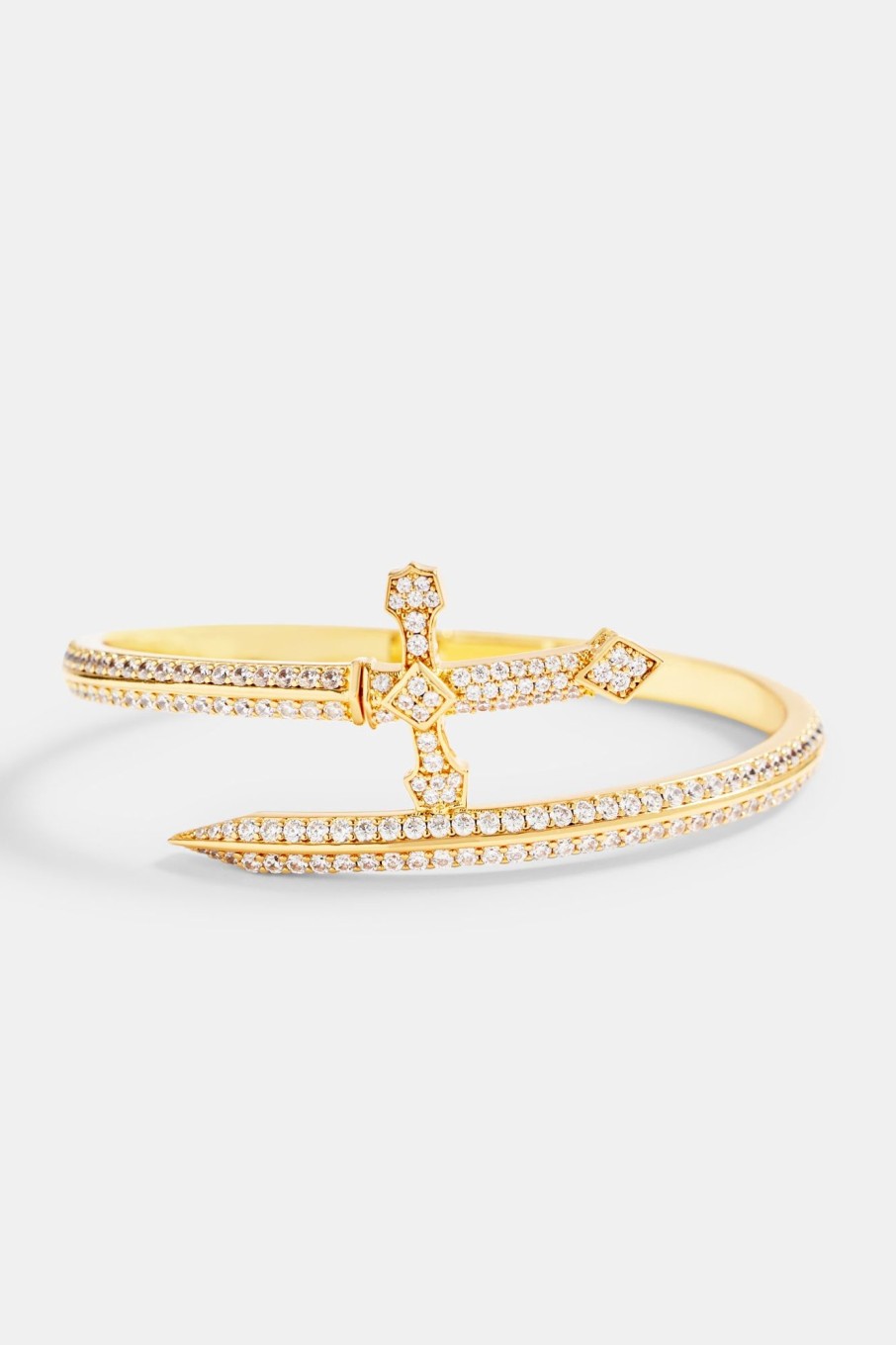 Bracelets & Bangles | JWL-BRA Bracelets & Bangles Gold Plated Iced Cz Pave Cross Bangle