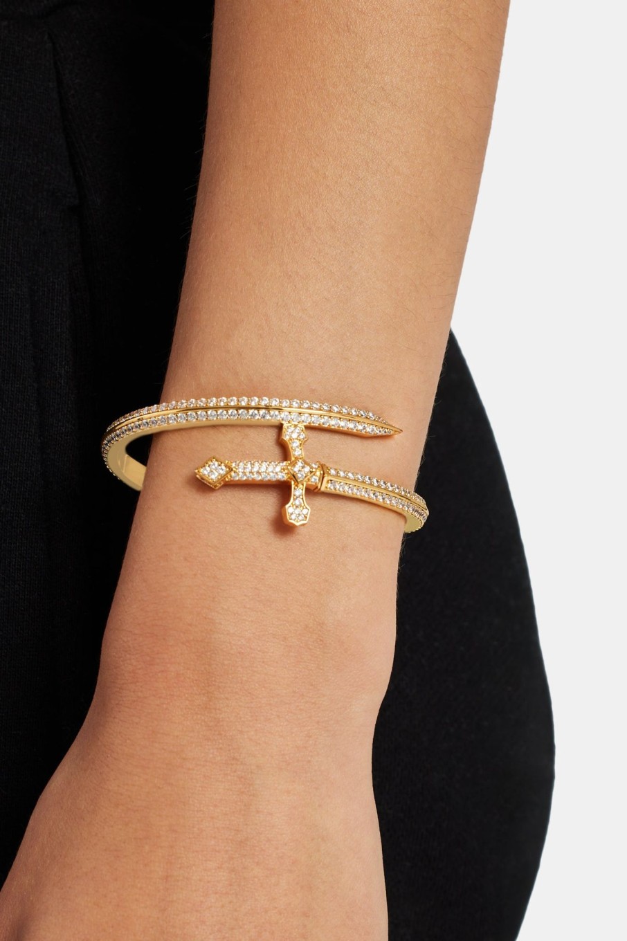 Bracelets & Bangles | JWL-BRA Bracelets & Bangles Gold Plated Iced Cz Pave Cross Bangle