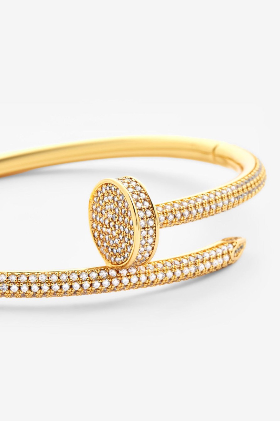 Iced Jewellery | cernucci Iced Jewellery Gold Plated 4Mm Iced Cz Pave Bangle