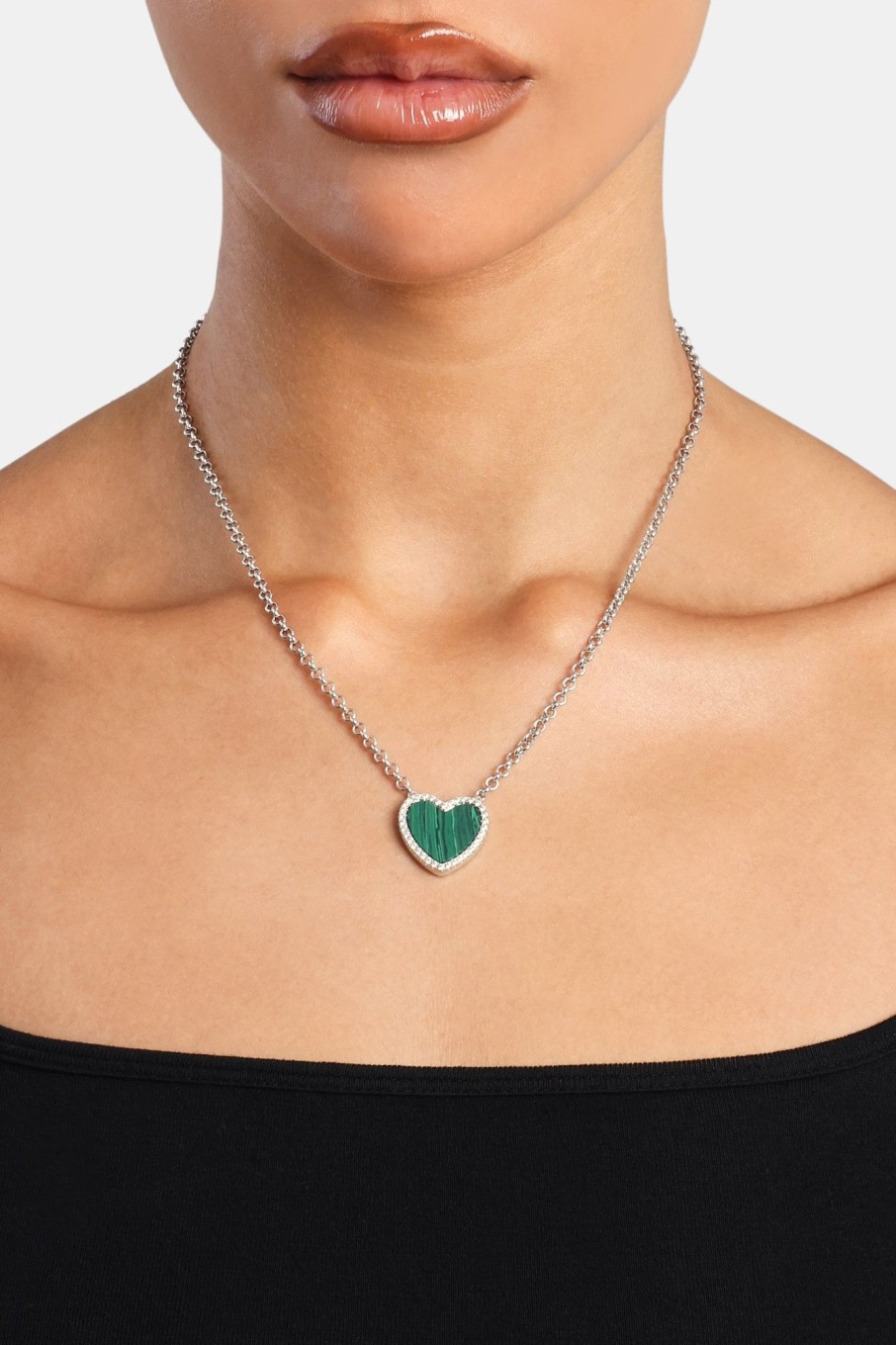 Necklaces | JWL-NECK Necklaces Green Malachite Heart Necklace - White