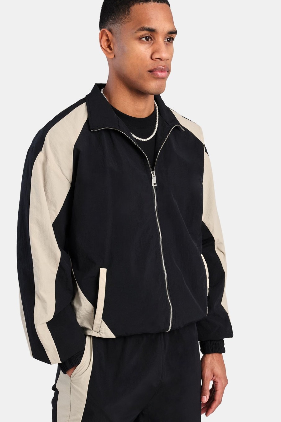 Outerwear | cernucci Outerwear Nylon Panelled Track Jacket - Black