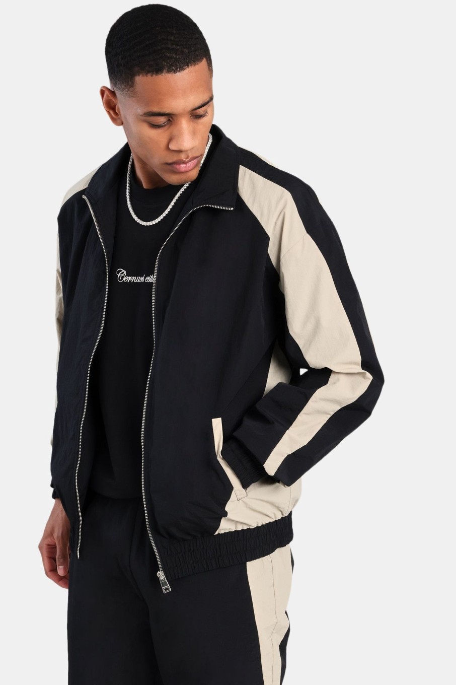 Outerwear | cernucci Outerwear Nylon Panelled Track Jacket - Black