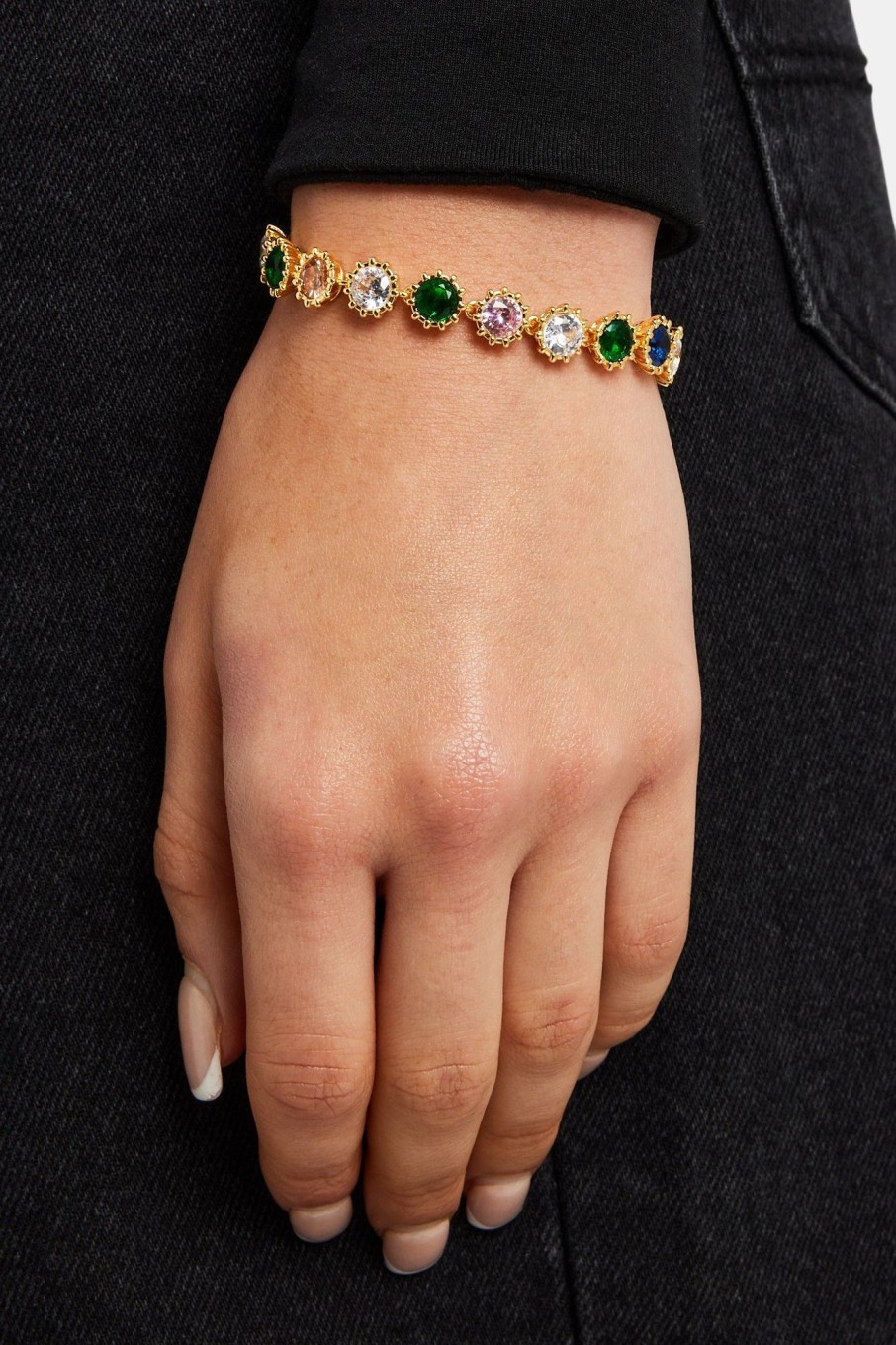 Bracelets & Bangles | JWL-BRA Bracelets & Bangles Iced Multi Colour Gem Tennis Bracelet - Gold