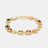 Iced Jewellery | JWL-BRA Iced Jewellery Multi Gemstone Motif Bracelet - Gold Pink U0026 Green