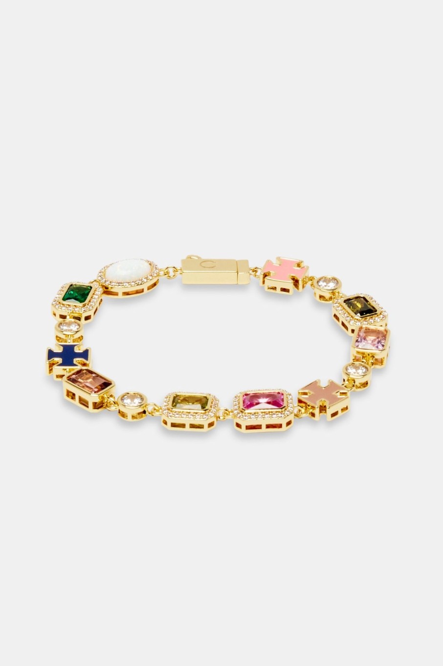 Iced Jewellery | JWL-BRA Iced Jewellery Multi Gemstone Motif Bracelet - Gold Pink U0026 Green