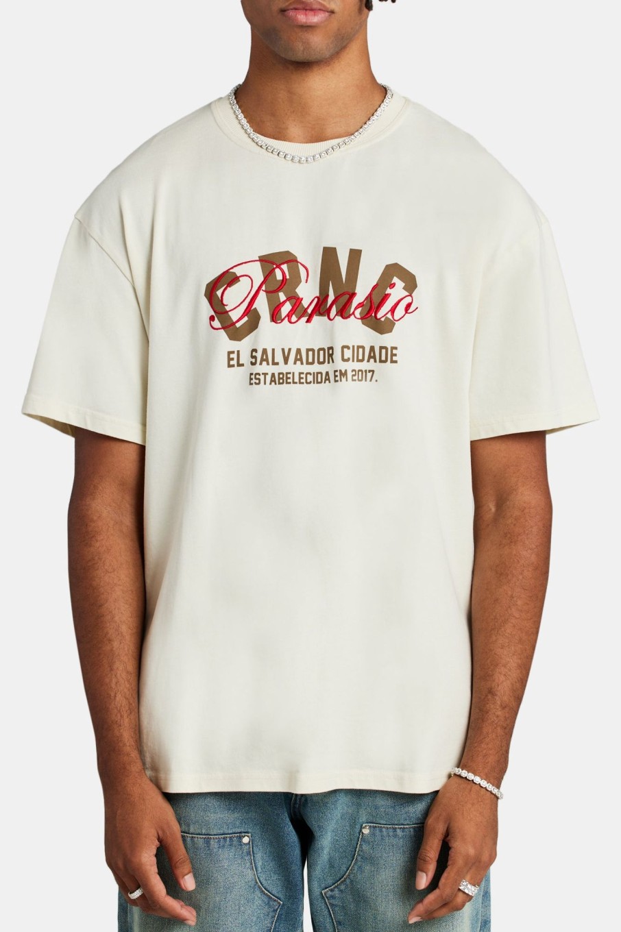 T-Shirts & Vests | cernucci T-Shirts & Vests Crnc Paraiso Embroidered T-Shirt - Ecru