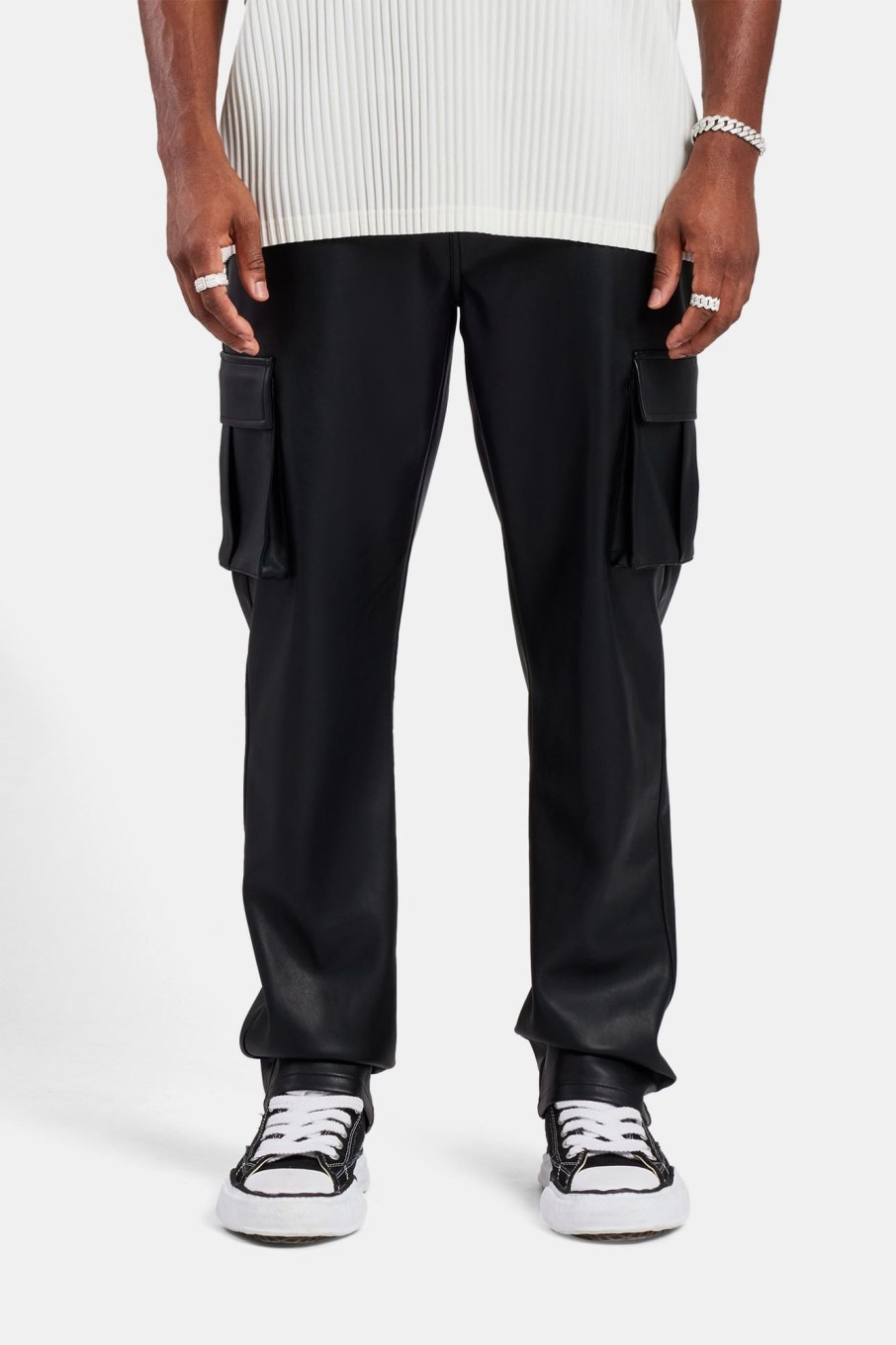 Trousers & Joggers | CLO-BOT-TRO Trousers & Joggers Relaxed Pu Cargo Trouser - Black