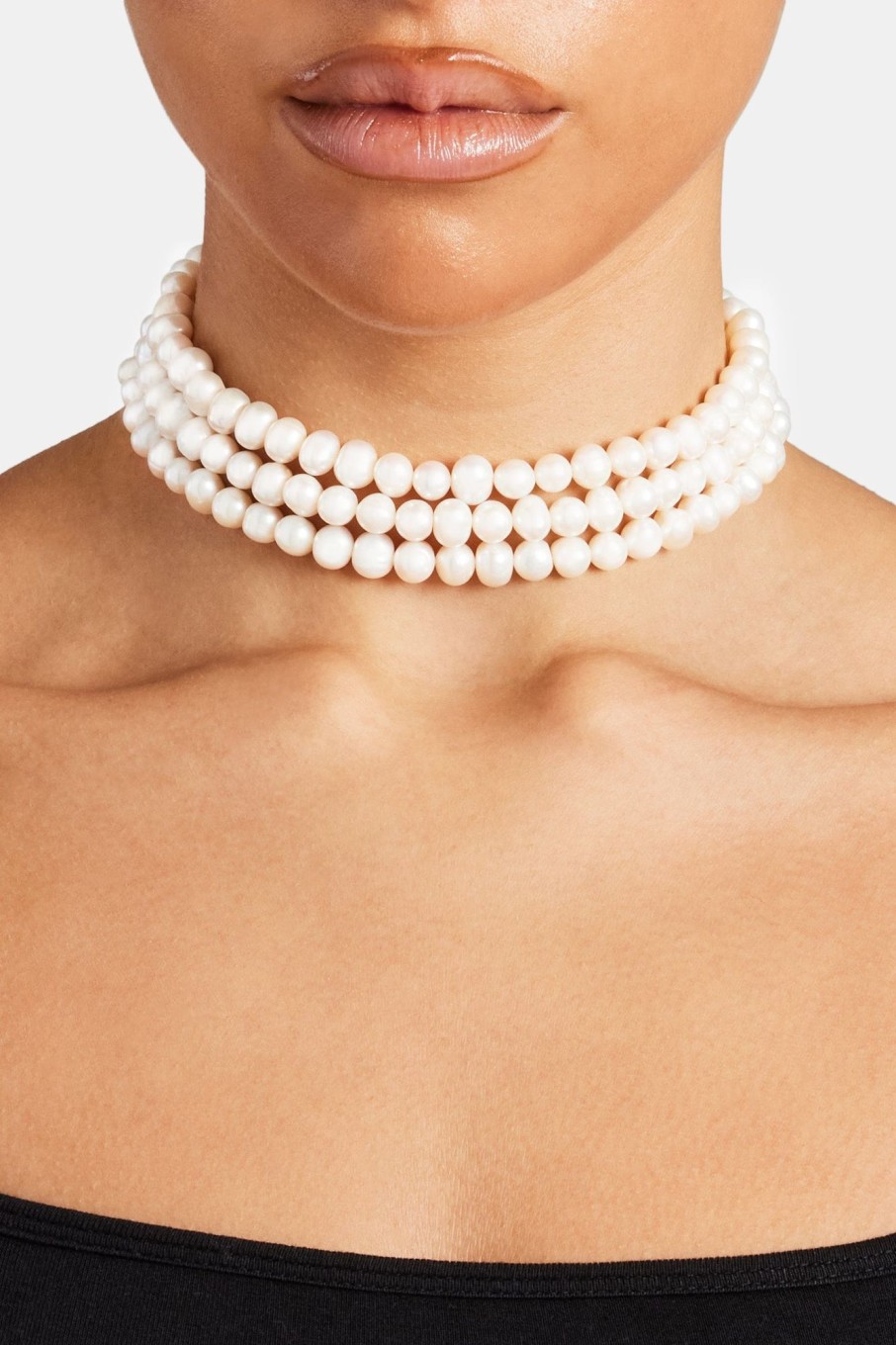 Pearls | JWL-CHN-PRL Pearls Freshwater Large Pearl Triple Layer Choker