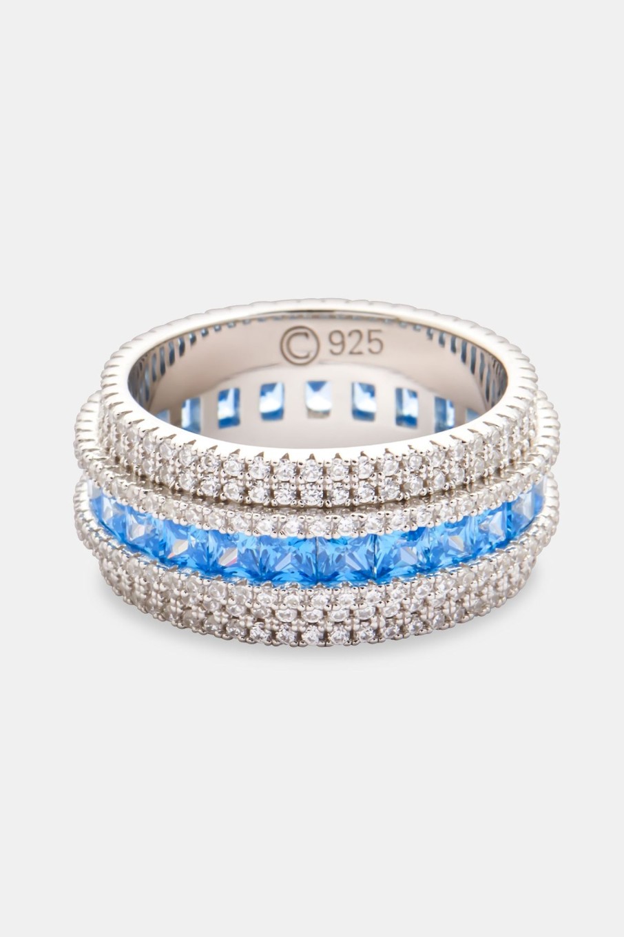 925 Sterling Silver | cernucci 925 Sterling Silver Iced Row Ring - Blue