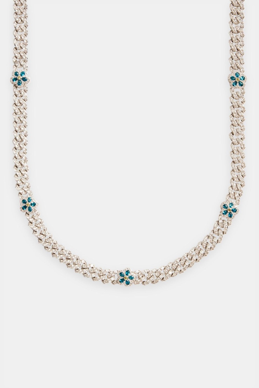 Iced Jewellery | JWL-CHN Iced Jewellery 8Mm Iced Blue Cz Floral Prong Chain