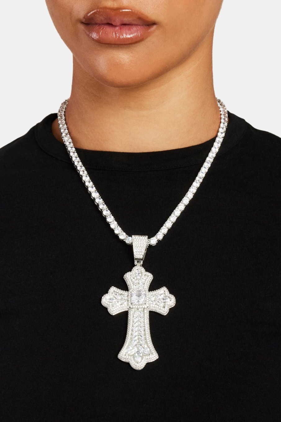 Jewellery Sets | JWL-BUND Jewellery Sets Iced Pear Large Cross Pendant