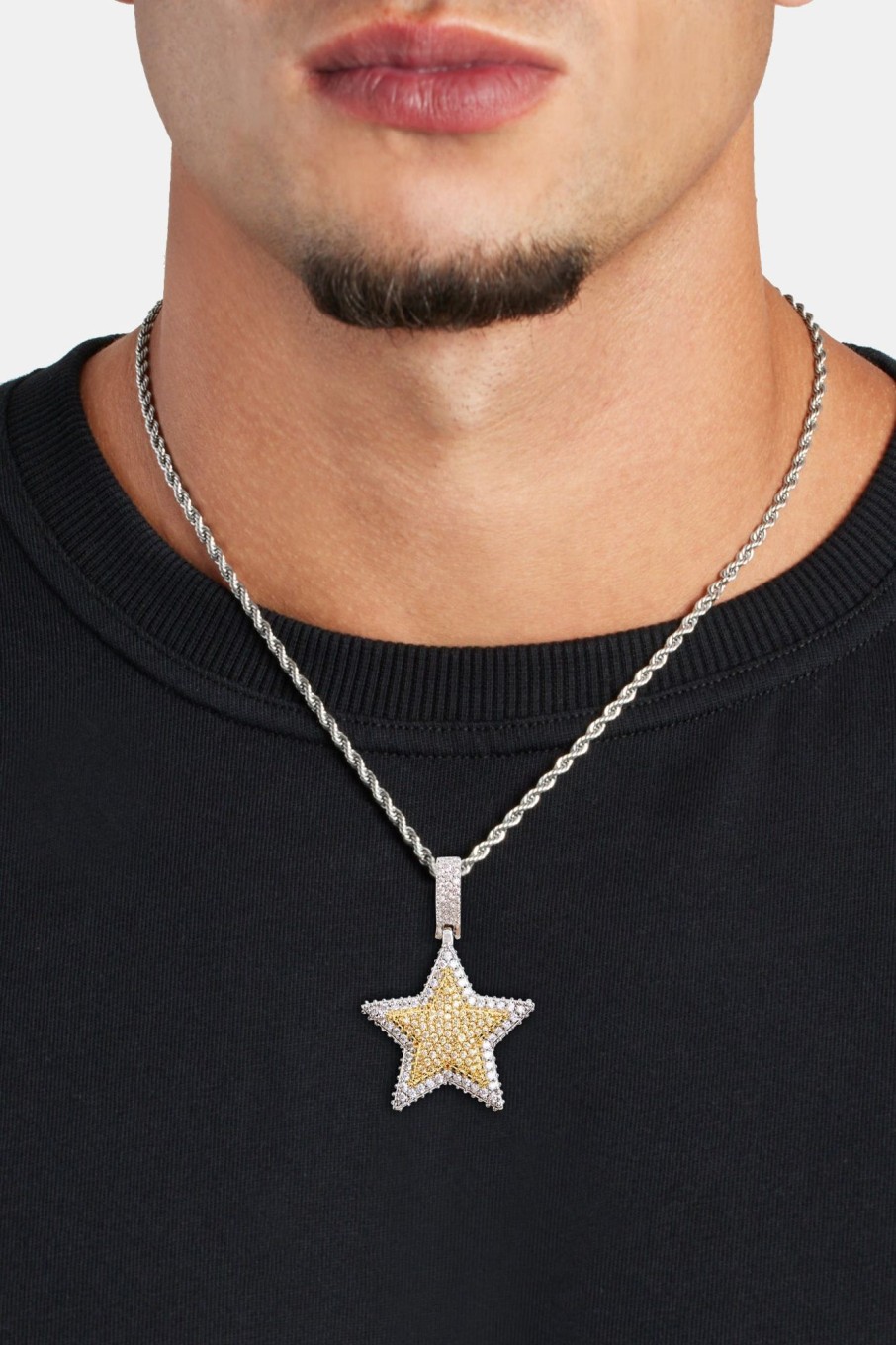 Pendants | cernucci Pendants Iced Cz 2 Tone Star Pendant