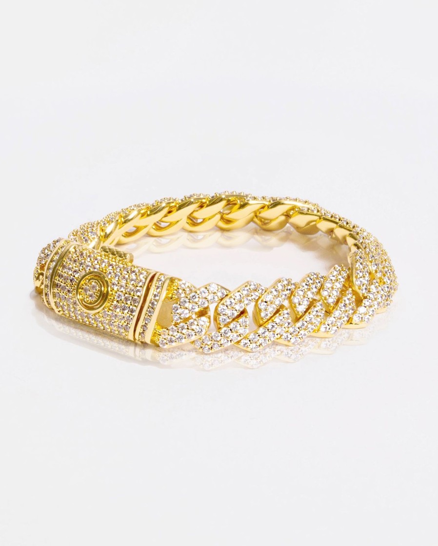 Bracelets & Bangles | JWL-BRA Bracelets & Bangles 14Mm Iced Prong Link Bracelet - Gold