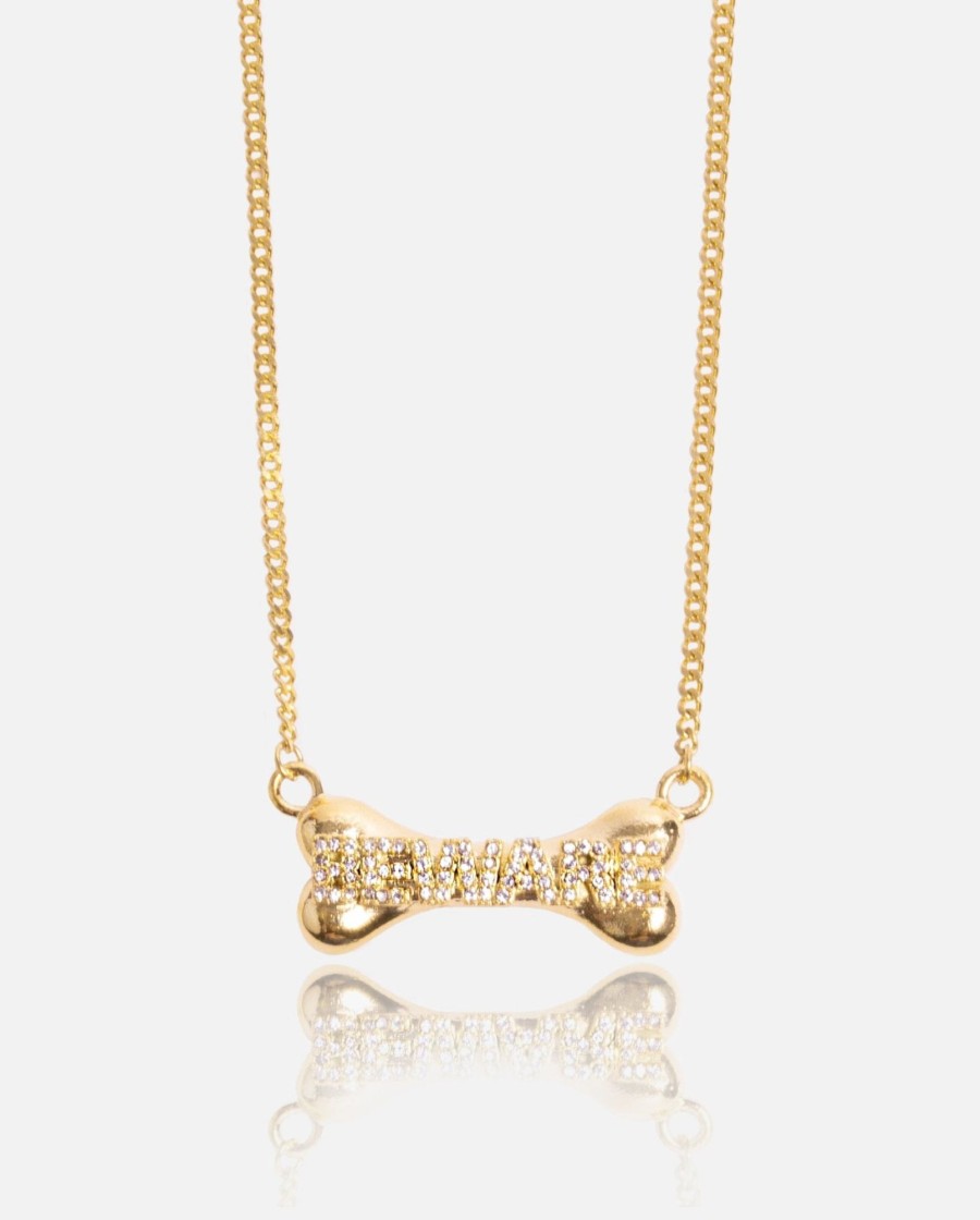 Necklaces | cernucci Necklaces Beware Bone Necklace - Gold