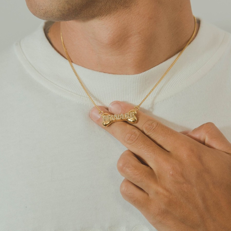 Necklaces | cernucci Necklaces Beware Bone Necklace - Gold