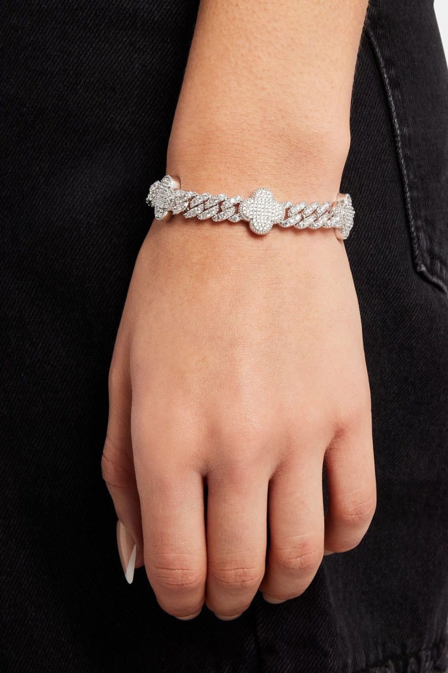 Iced Jewellery | JWL-BRA Iced Jewellery Womens Iced Motif Cuban Bracelet - White