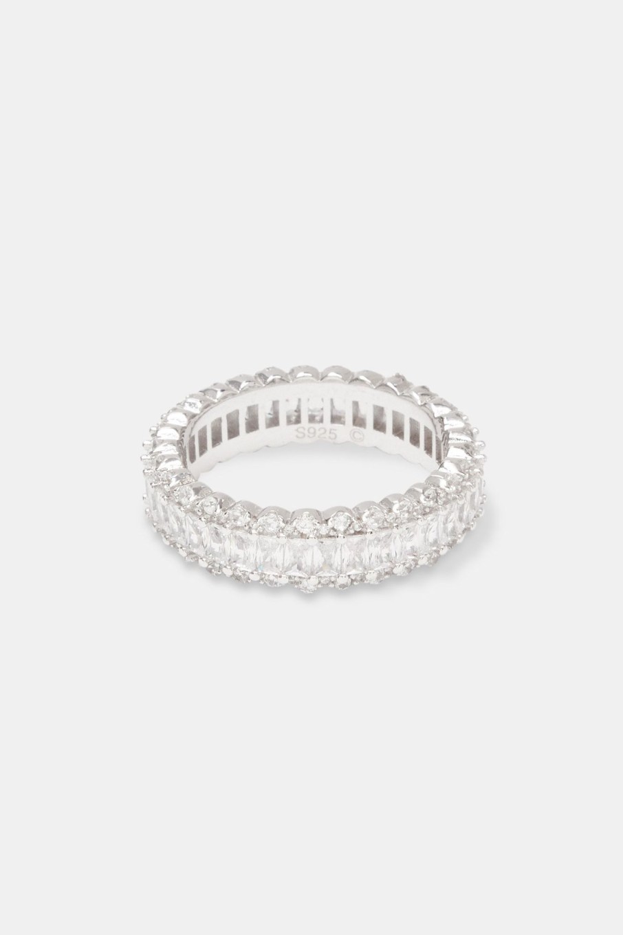 925 Sterling Silver | cernucci 925 Sterling Silver Iced Baguette Band Ring