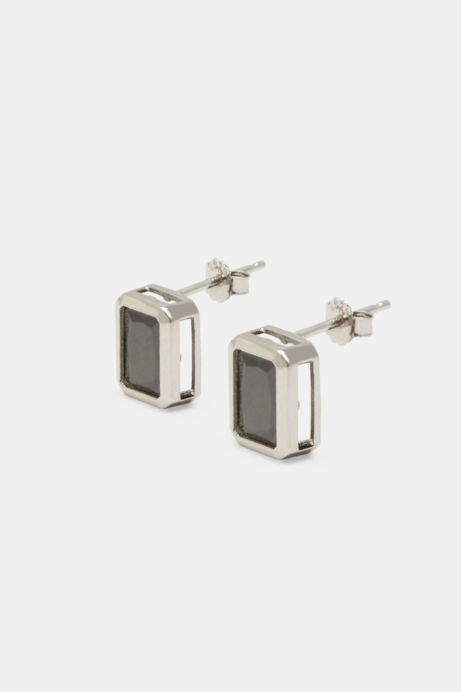 925 Sterling Silver | cernucci 925 Sterling Silver Iced Baguette Stud Earring - Black