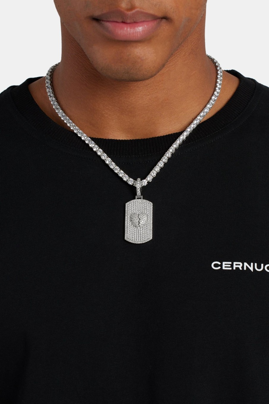 Pendants | cernucci Pendants Iced Cz Debossed Heartbreak Dog Tag Pendant