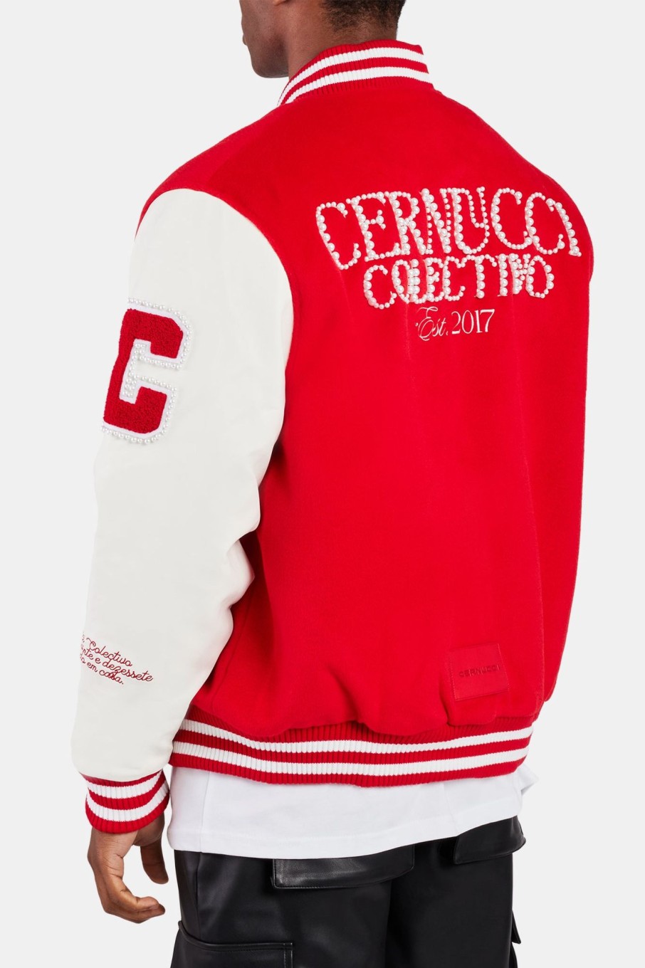 Outerwear | cernucci Outerwear Pearl Embellished Bomber Jacket - Red