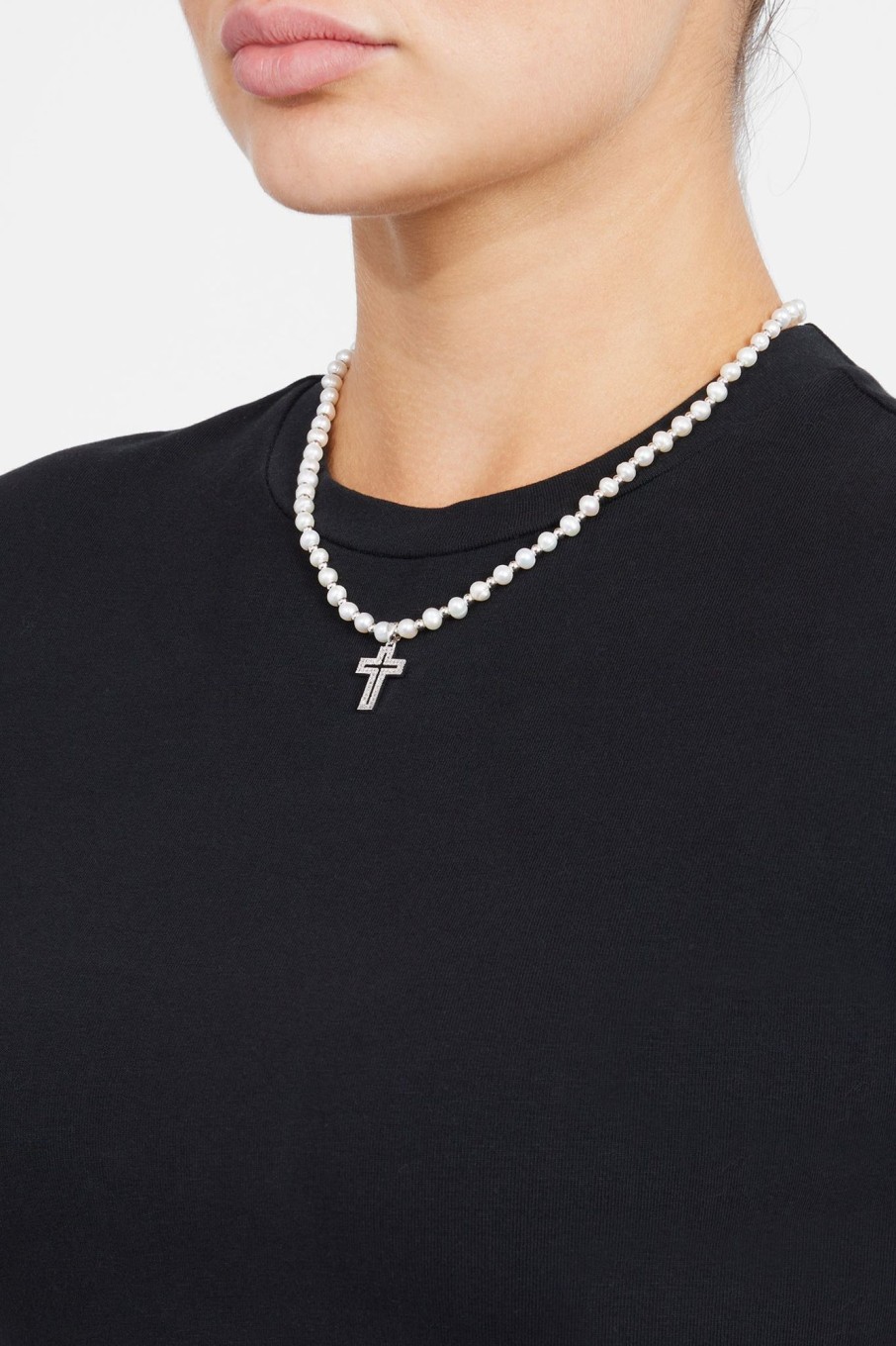 Pearls | JWL-NECK-PRL Pearls 4Mm Freshwater Pearl And Bead Necklace With Cross Charm