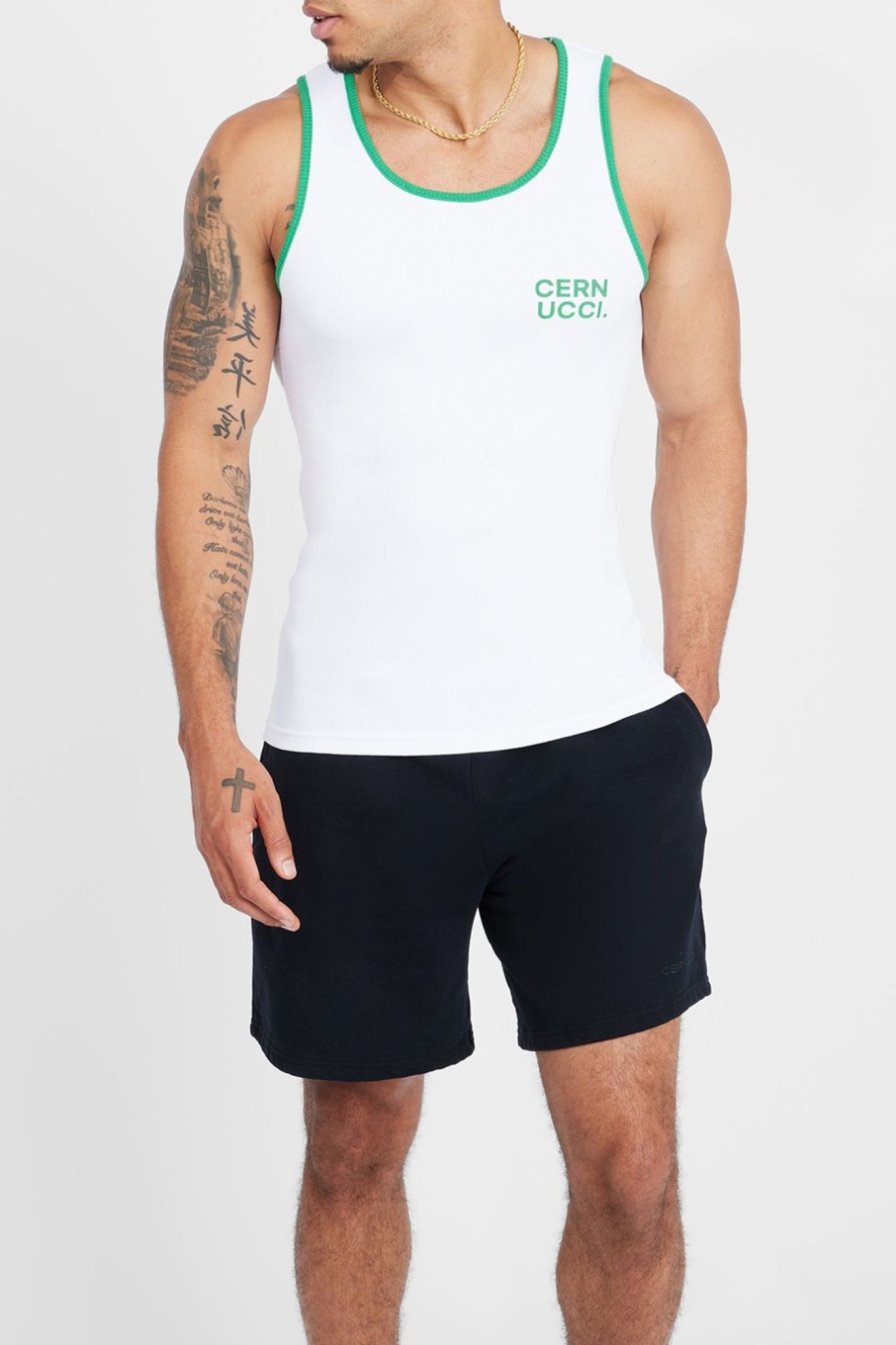 T-Shirts & Vests | cernucci T-Shirts & Vests Embroidered Muscle Fit Vest - White U0026 Green