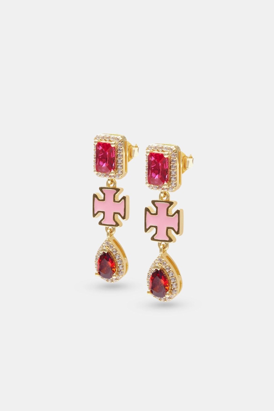 Earrings | JWL-EAR Earrings Pink Multi Gem Drop Earrings - Gold