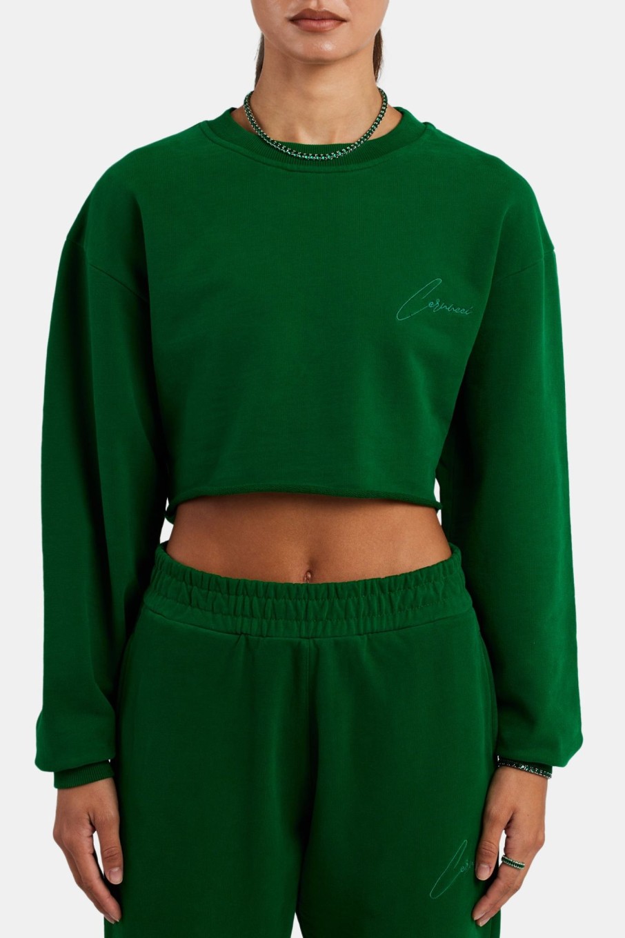 Hoodies & Sweatshirts | CLO-TOP-HS-SWE Hoodies & Sweatshirts Cernucci Crop Sweatshirt - Dark Green