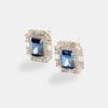 Earrings | cernucci Earrings 14Mm Sterling Silver Blue Cz Baguette Cluster Stud Earrings