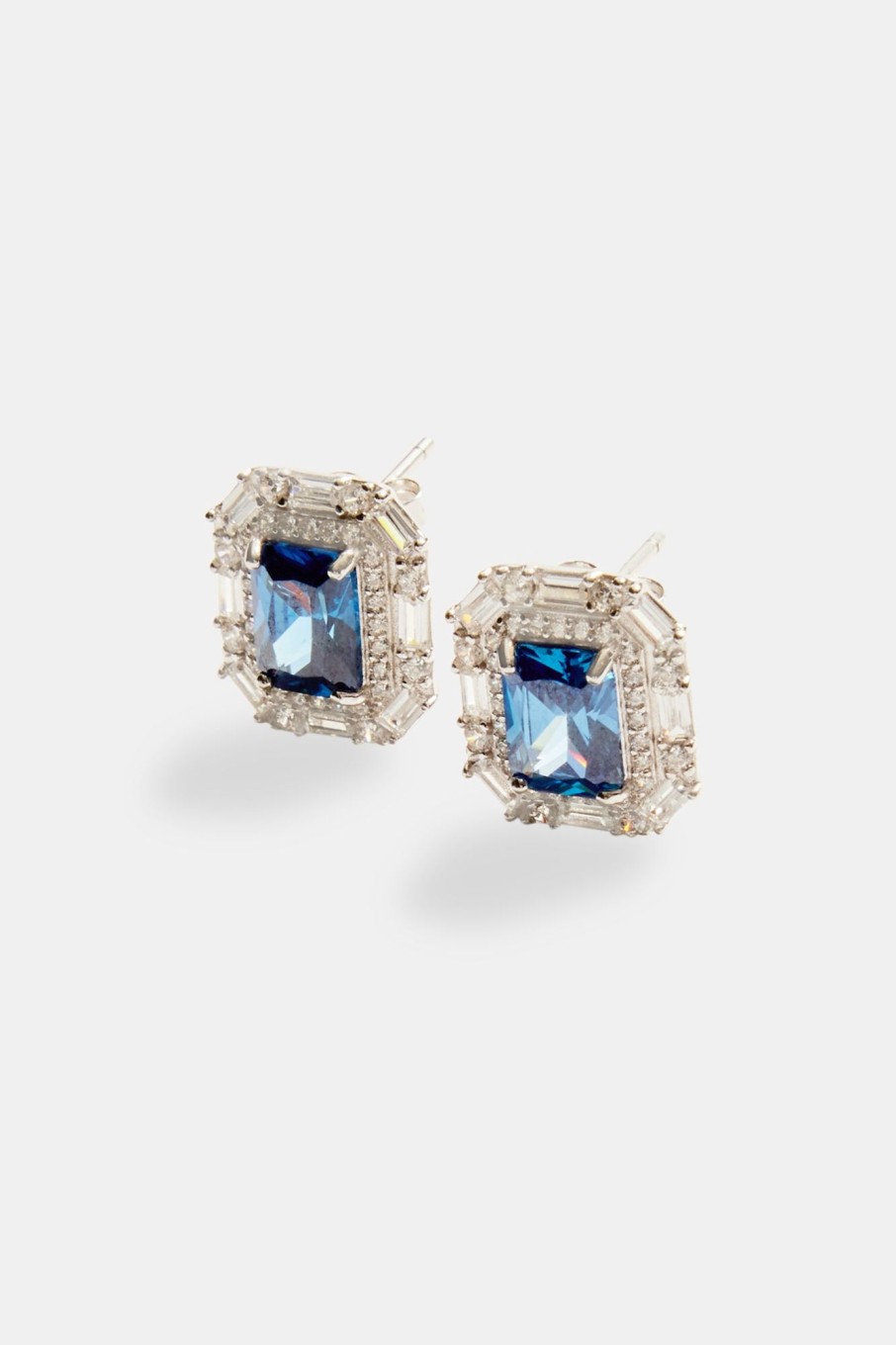 Earrings | cernucci Earrings 14Mm Sterling Silver Blue Cz Baguette Cluster Stud Earrings