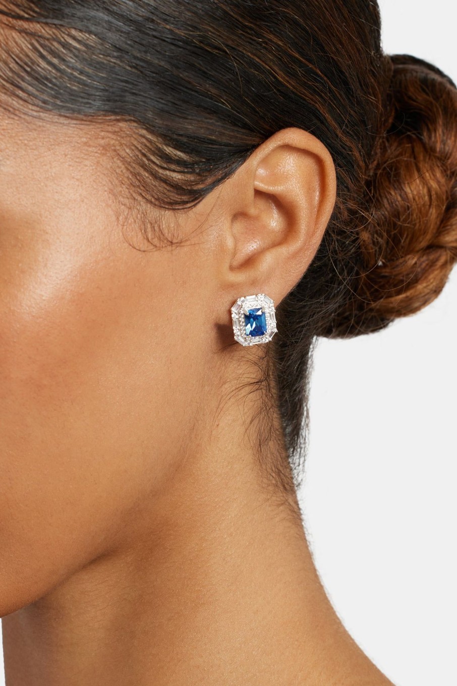 Earrings | cernucci Earrings 14Mm Sterling Silver Blue Cz Baguette Cluster Stud Earrings