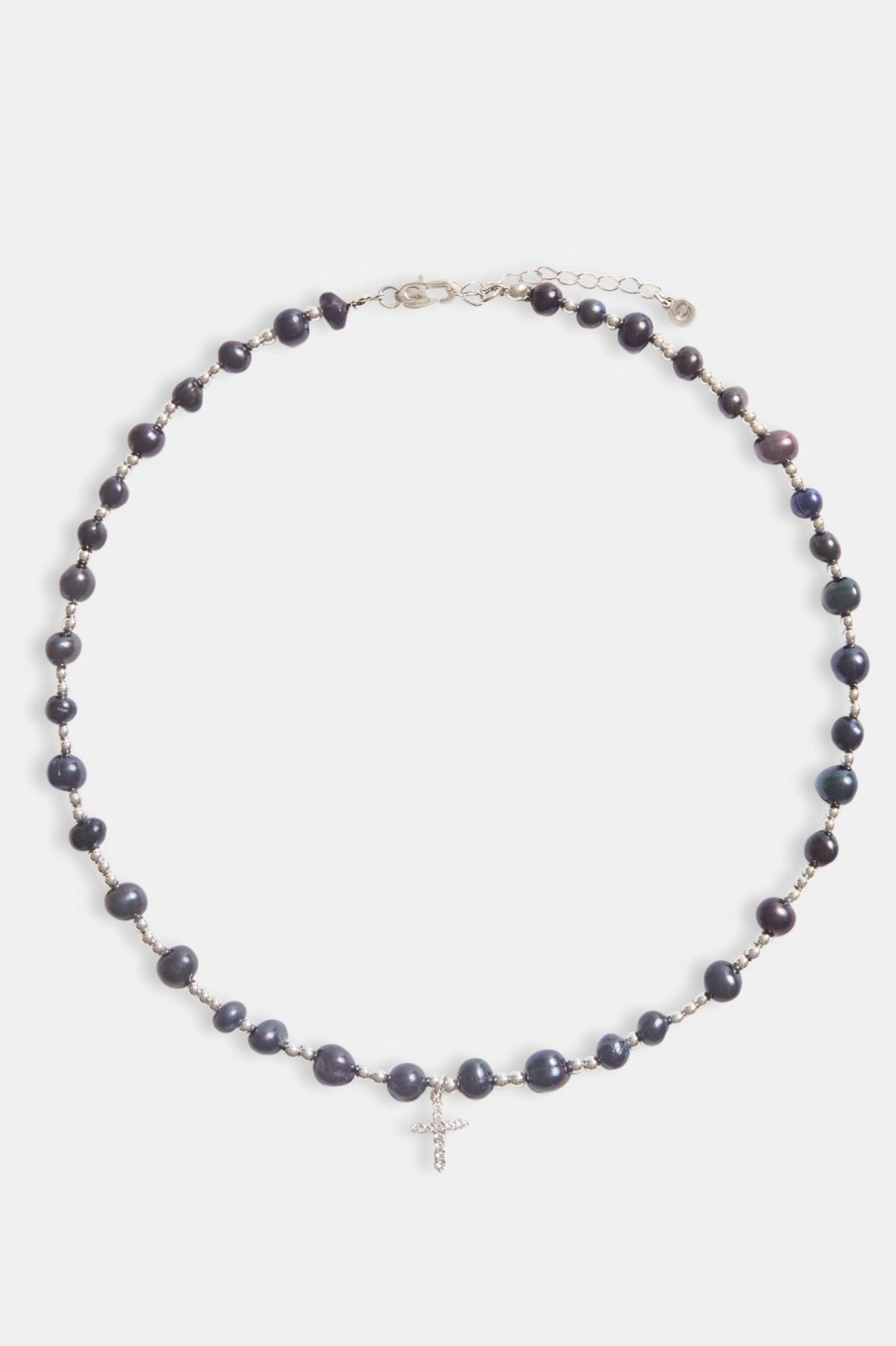 Cross Jewellery | cernucci Cross Jewellery 8Mm Freshwater Black Pearl Necklace With Iced Cz Cross