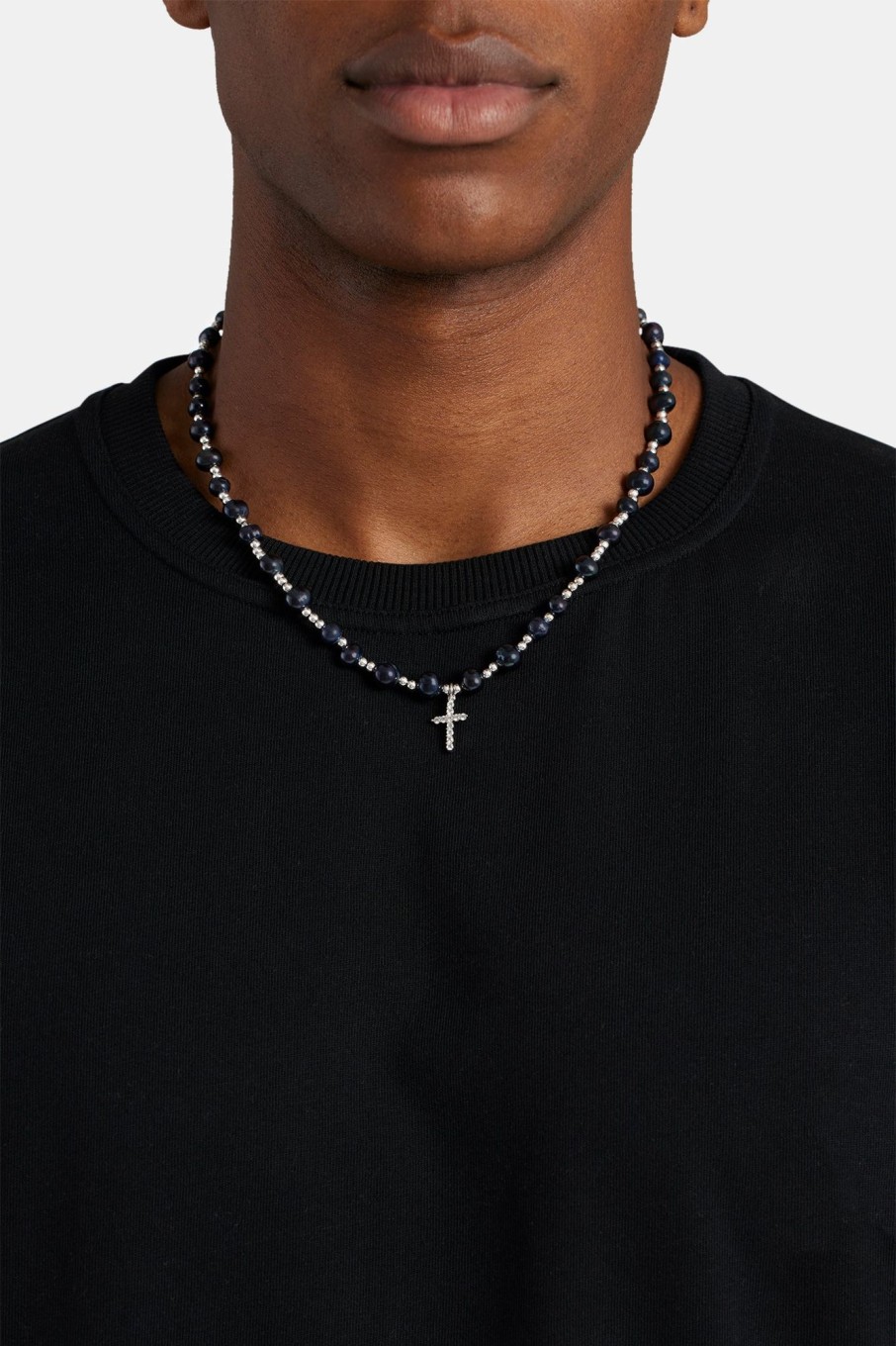 Cross Jewellery | cernucci Cross Jewellery 8Mm Freshwater Black Pearl Necklace With Iced Cz Cross