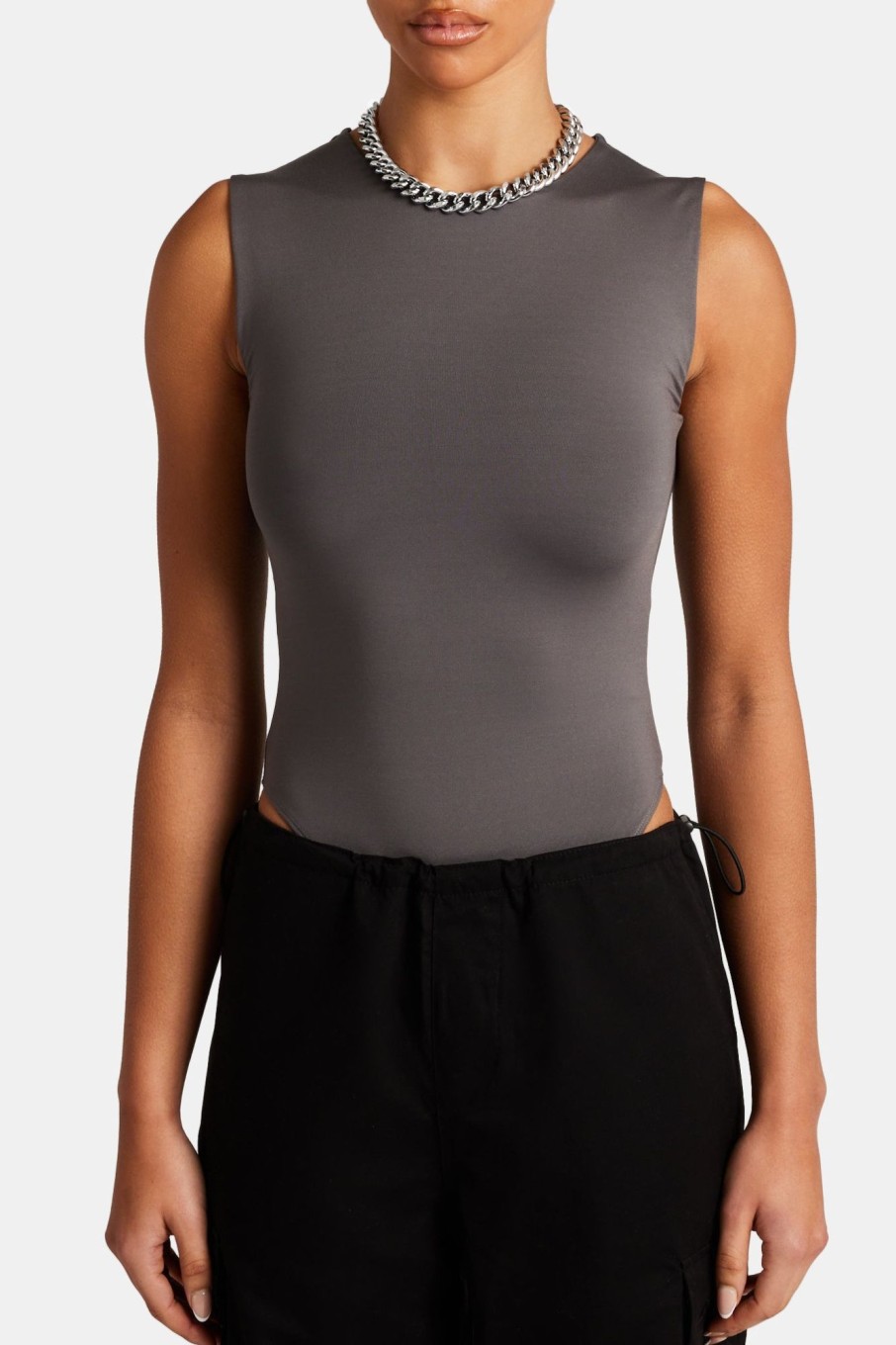 T-Shirts & Tops | CLO-TOP-BODY T-Shirts & Tops High Neck Sleeveless Bodysuit - Charcoal