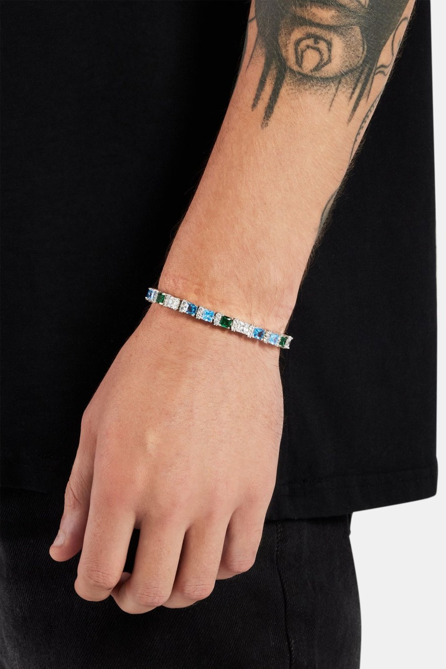 Cernucci X Phil Foden | cernucci Cernucci X Phil Foden Iced Baguette Tennis Bracelet - Blue Green