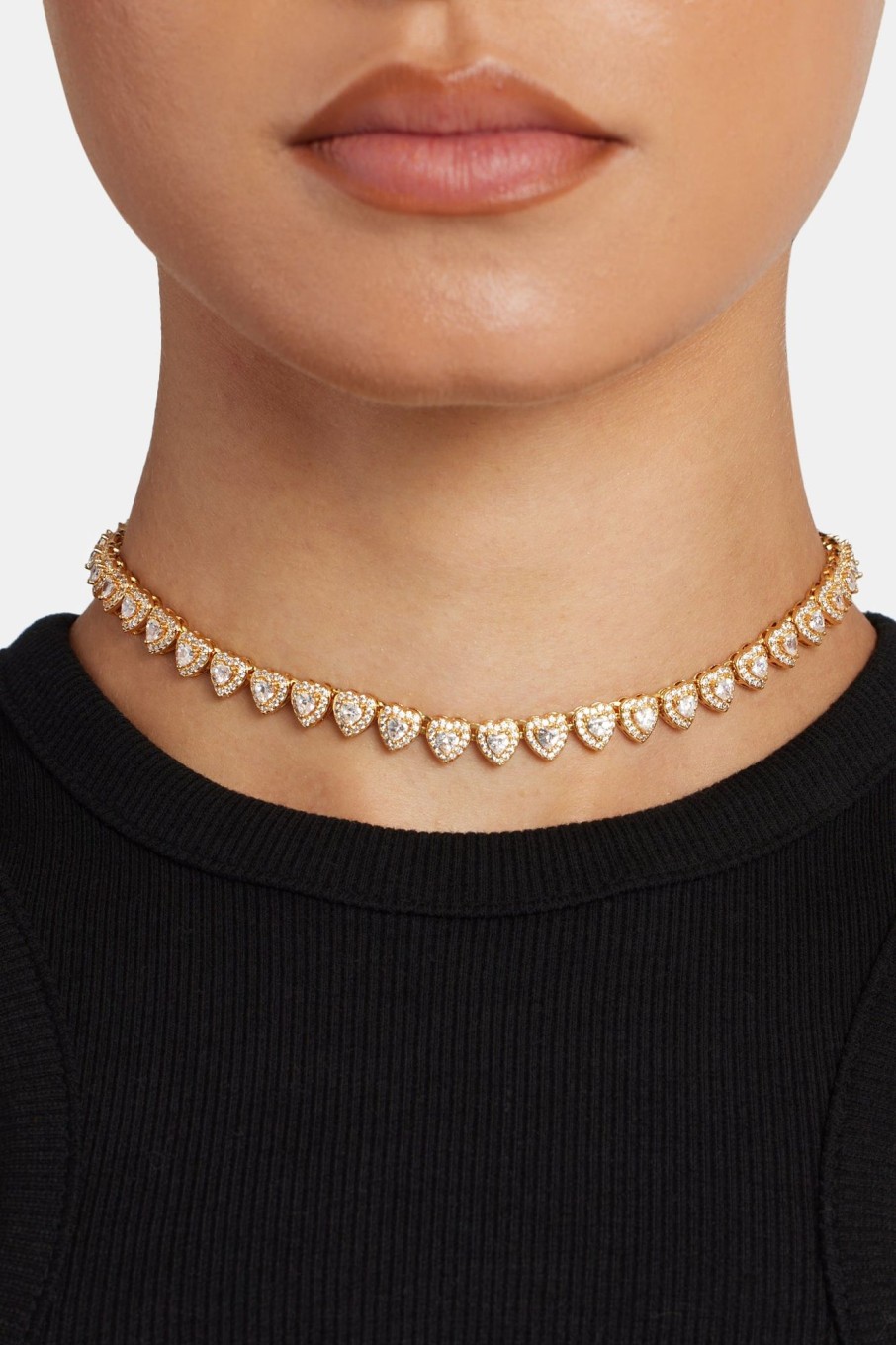 Iced Jewellery | JWL-NECK Iced Jewellery 7Mm Gold Plated Iced Cz Heart Tennis Choker