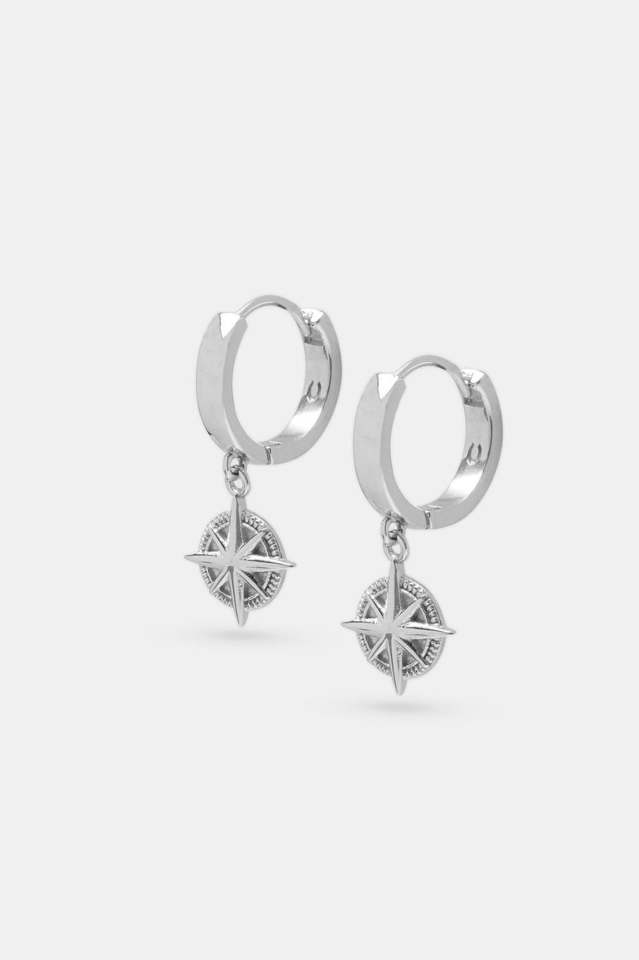 925 Sterling Silver | cernucci 925 Sterling Silver Polished Compass Huggie Earrings