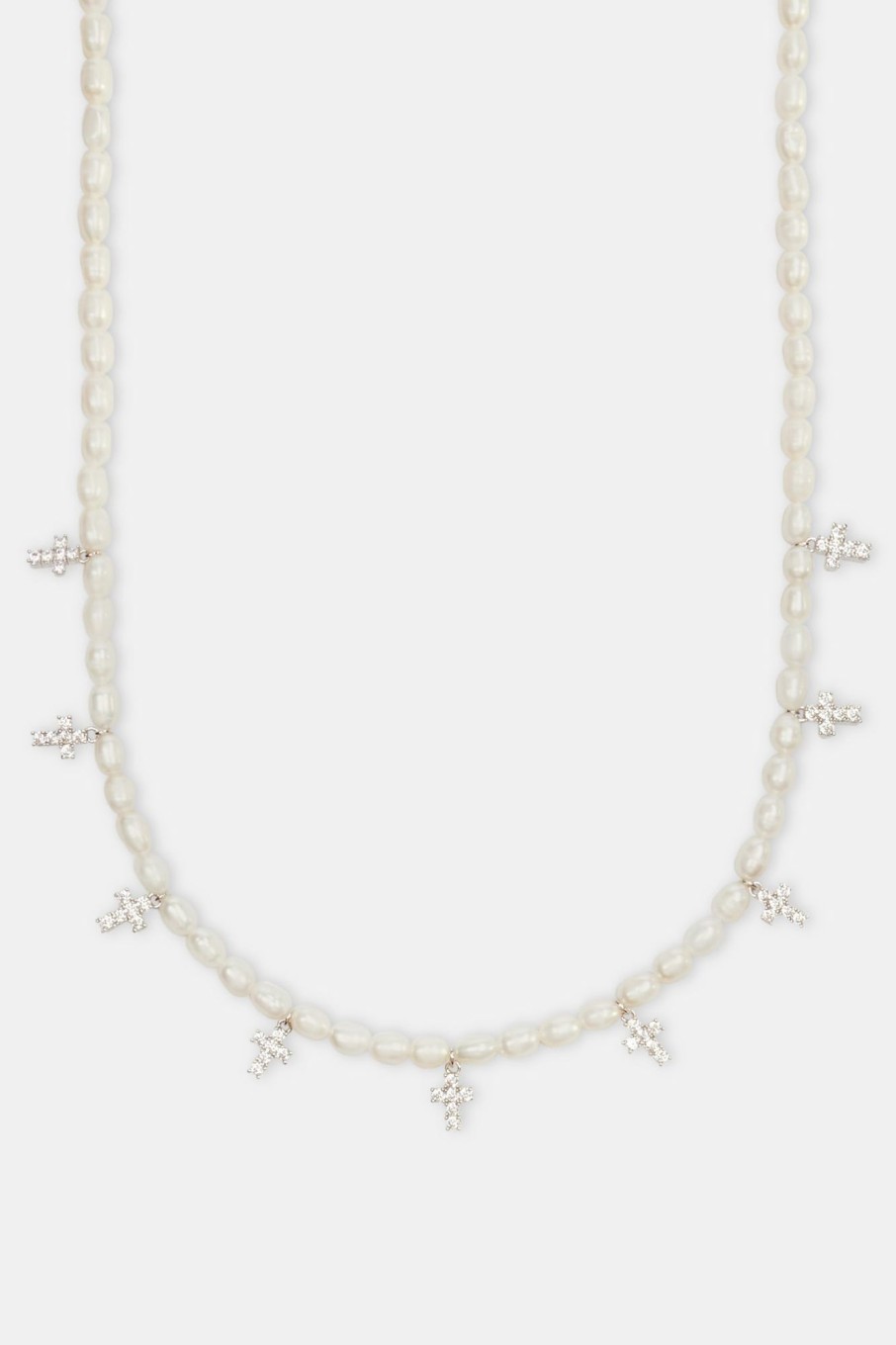 Cross Jewellery | cernucci Cross Jewellery Freshwater Pearl U0026 Clear Ice Cross Necklace - White