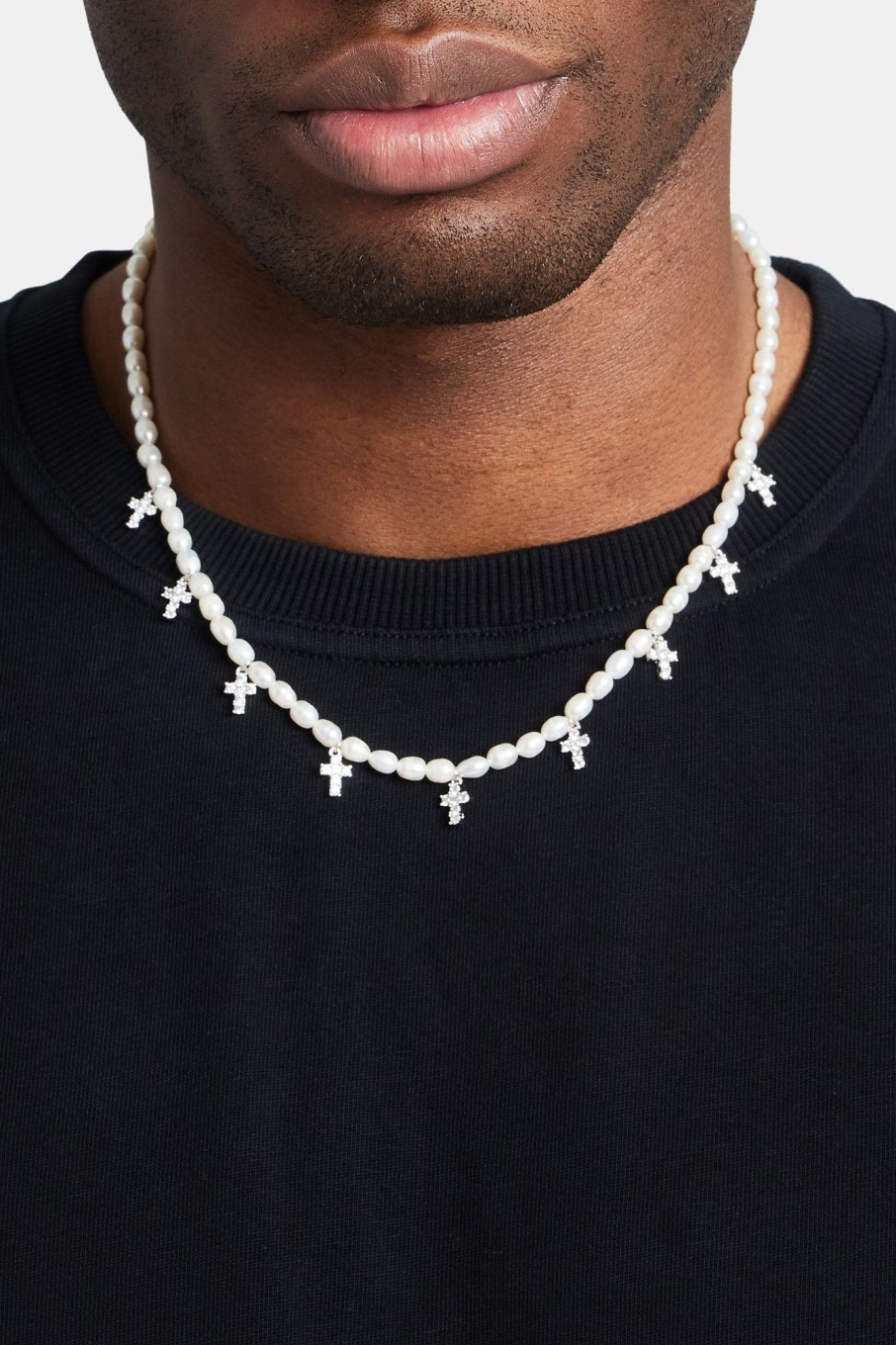 Cross Jewellery | cernucci Cross Jewellery Freshwater Pearl U0026 Clear Ice Cross Necklace - White