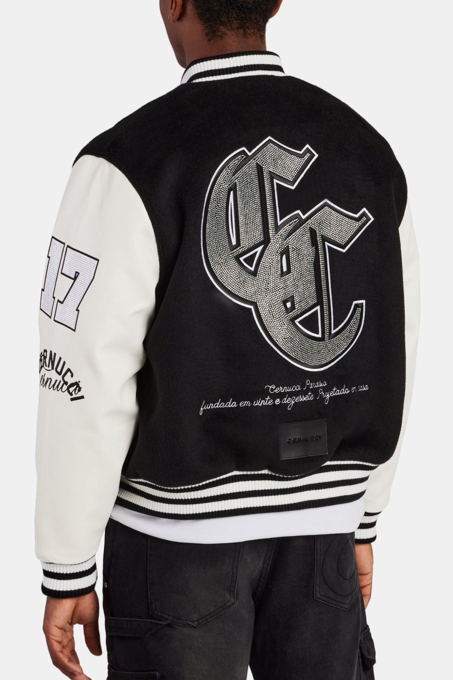 Outerwear | cernucci Outerwear Cernucci Rhinestone Varsity Bomber - Black